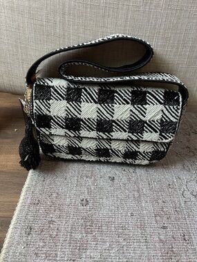 Black & White Check Beaded Mini Shoulder Bag